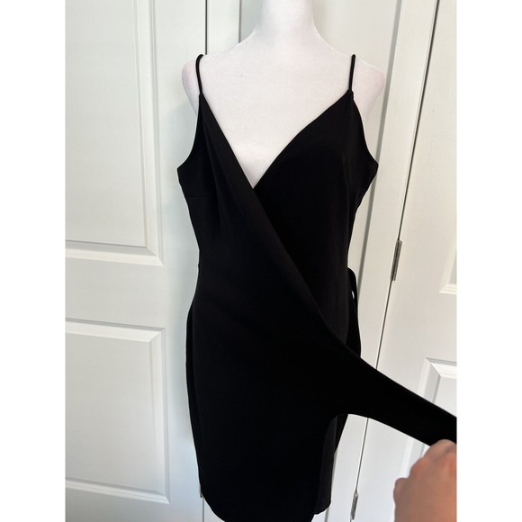 Divided Black Wrap Mini Dress Spaghetti Strap Tie Waist Size 12 - Picture 9 of 9